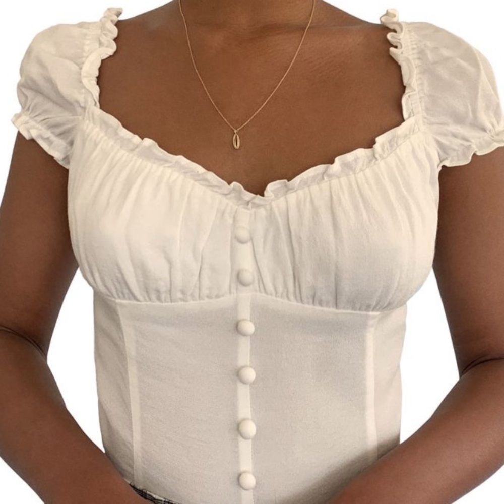 Reformation White Ruffled Button-Down Top - image 1